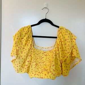 Chaser Yellow Floral Ruffle Crop Top Boho Festival Blouse Size Small